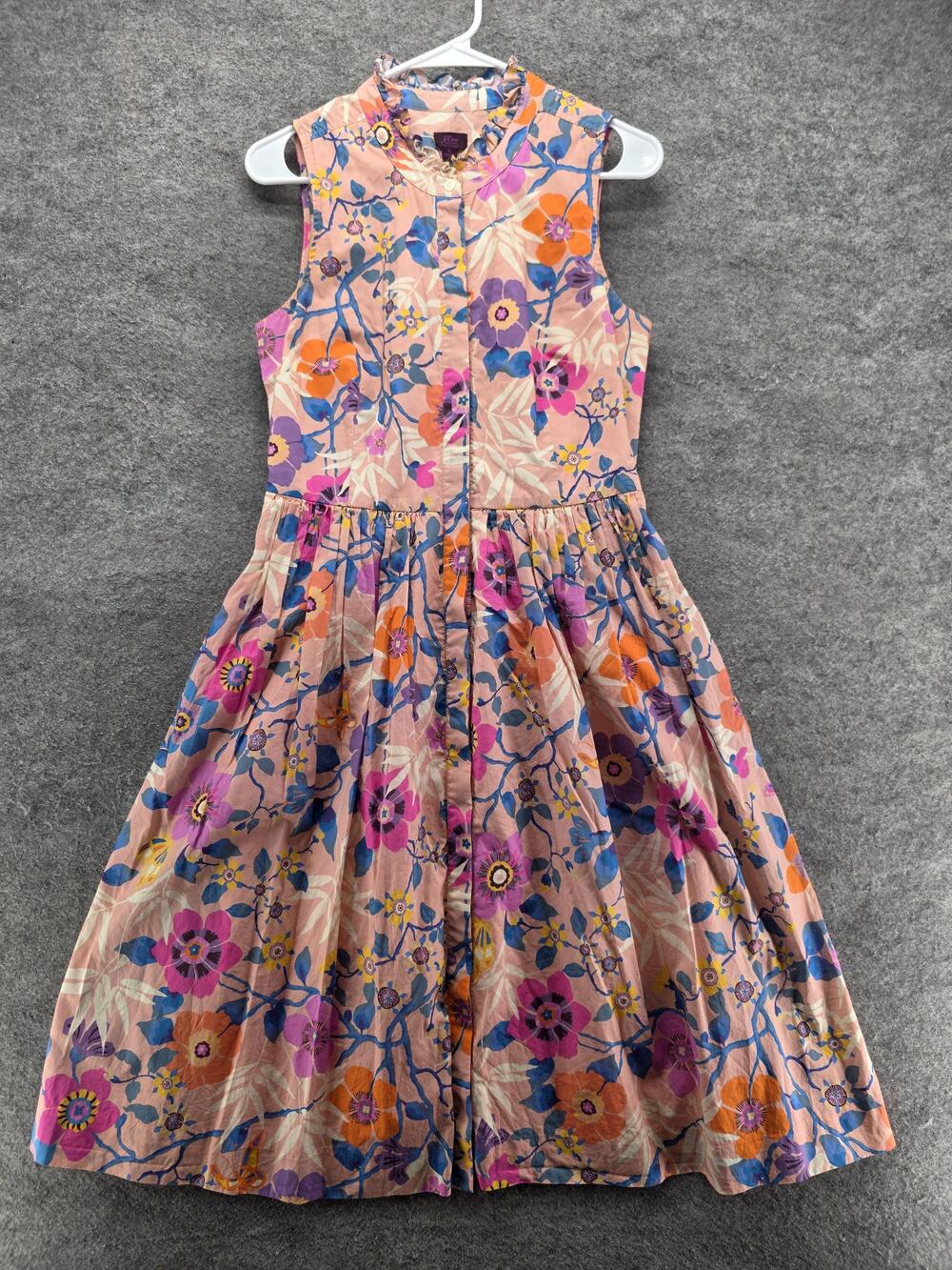 J.CREW Dress Womens 6 Pink Fit & Flare Knee Length High Neck Lined Ruffle